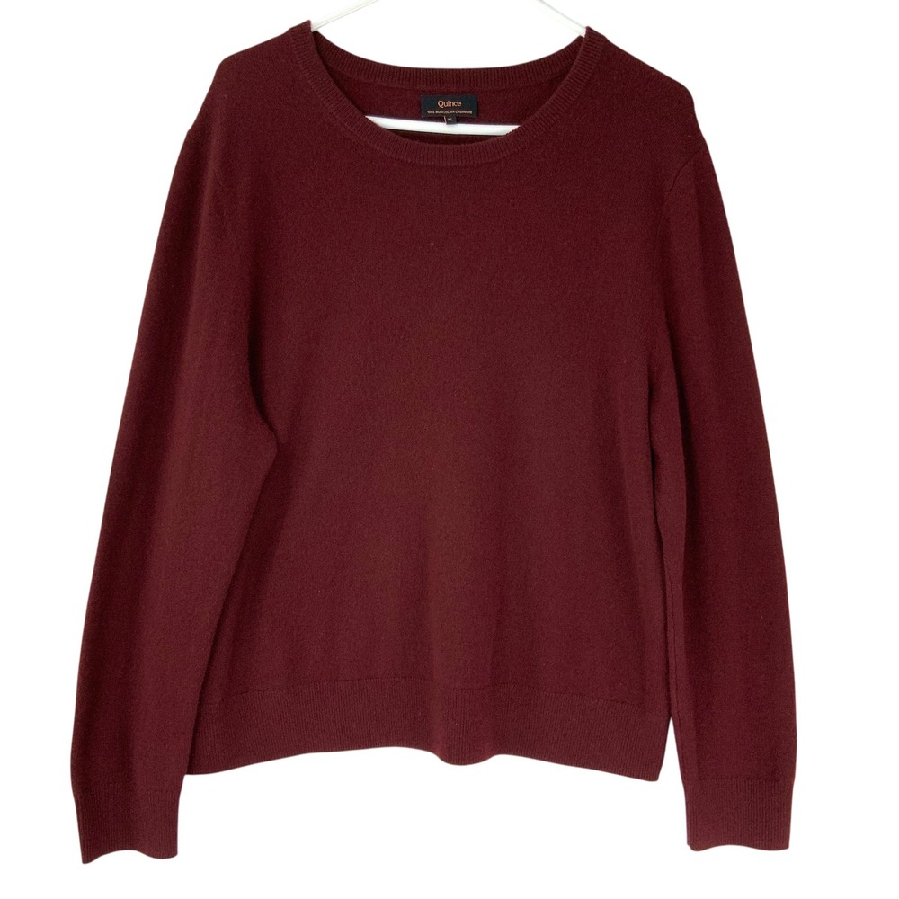 Quince Burgundy Cashmere Sweater XL Pullover Crew Neck Long Sleeve Soft Luxe